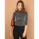 thumbnail image 2 of Blusa Top Metálico de rayas brillantes Allegra K Negro Plata XS, 2 of 6
