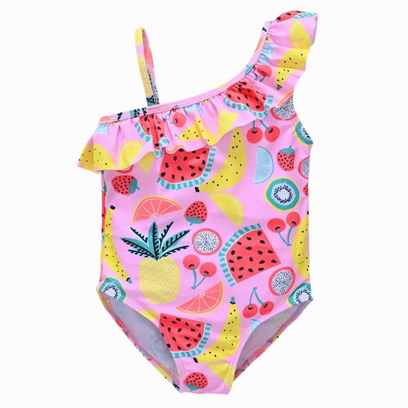 TOWED22 Toddler Girls Bathing Suit One Piece Ruffle Strap Cute Swimsuits Little Kids Beach Pool Quick Dry Swimwear Pink,1-2 Y