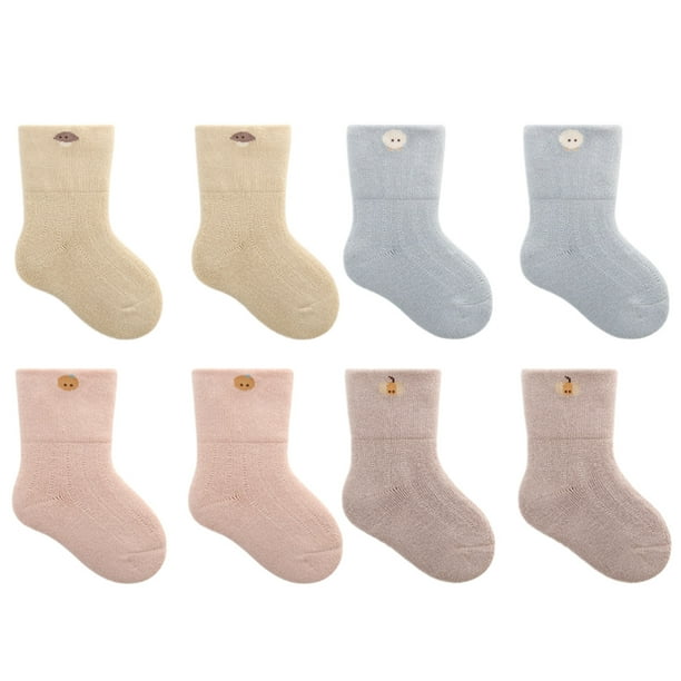 Calcetines Laklulu para bebés, niños y niñas: 4 pares de calcetines de algodón de punto grueso, cálidos y sin costuras para niños pequeños, calcetines de algodón para niños