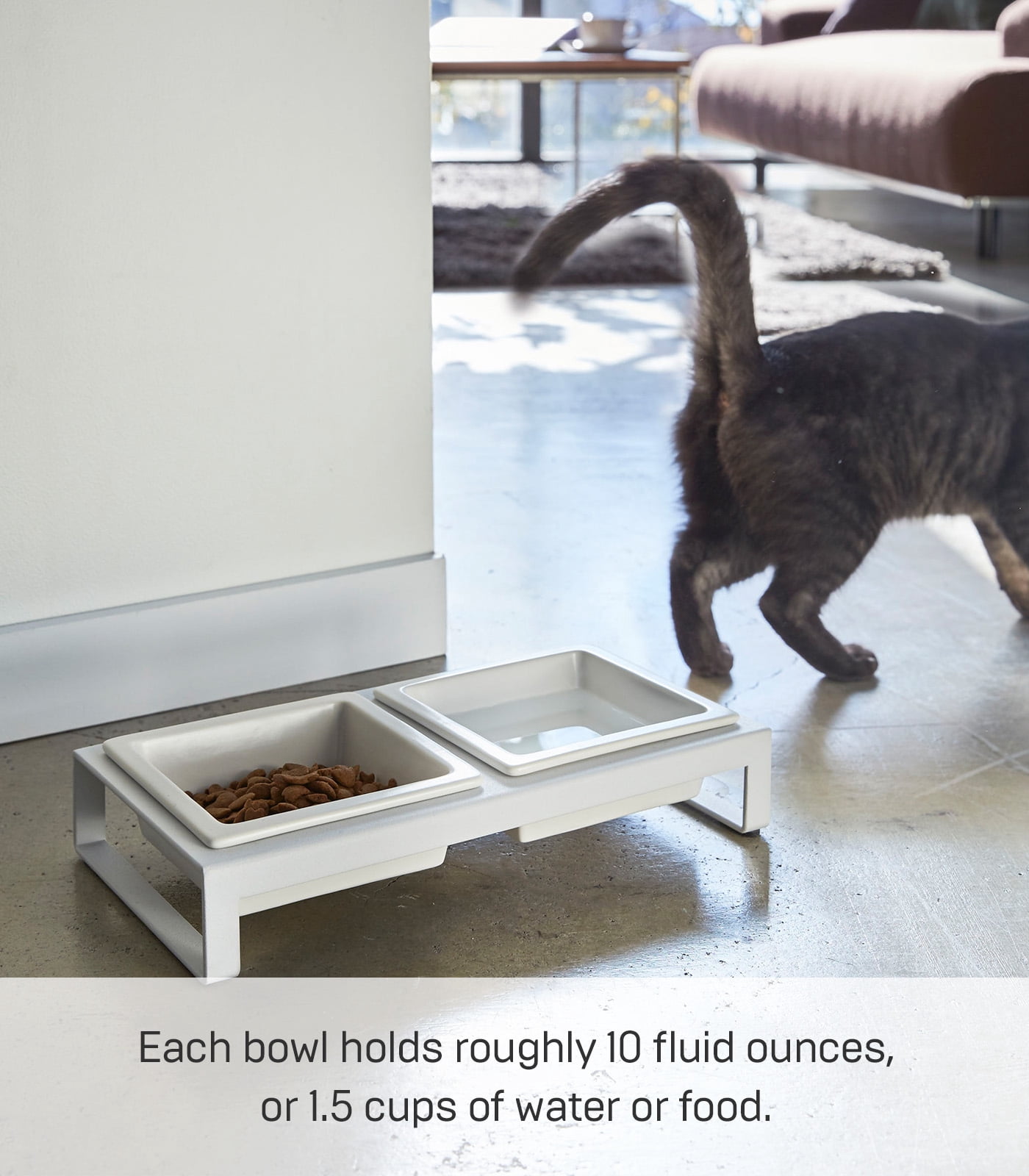 Yamazaki Home  Pet Food Bowls - Two Styles, Steel and Ceramic, Short, 1.25 cups, 300 milliliters per bowl White