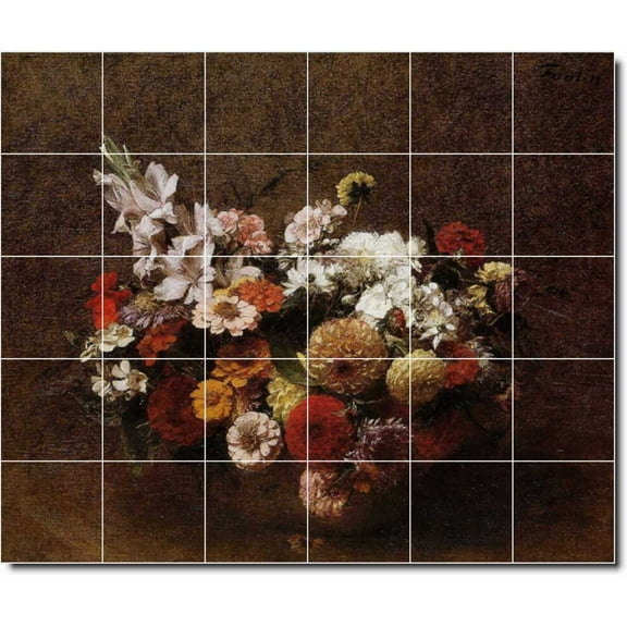Ceramic Tile Mural-Henri Fantin-Latour Flowers 5. 25.5" w x 21.25" h using (30) 4.25 x 4.25 ceramic tiles
