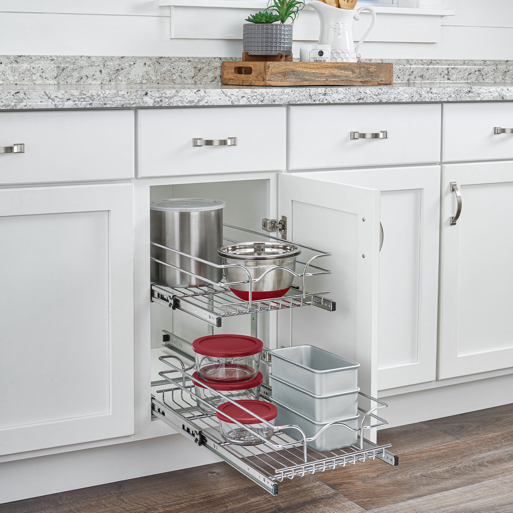 Rev-A-Shelf 5WB2-0922CR-1 9 x 22 In 2-Tier Wire Pullout Cabinet Drawer Basket