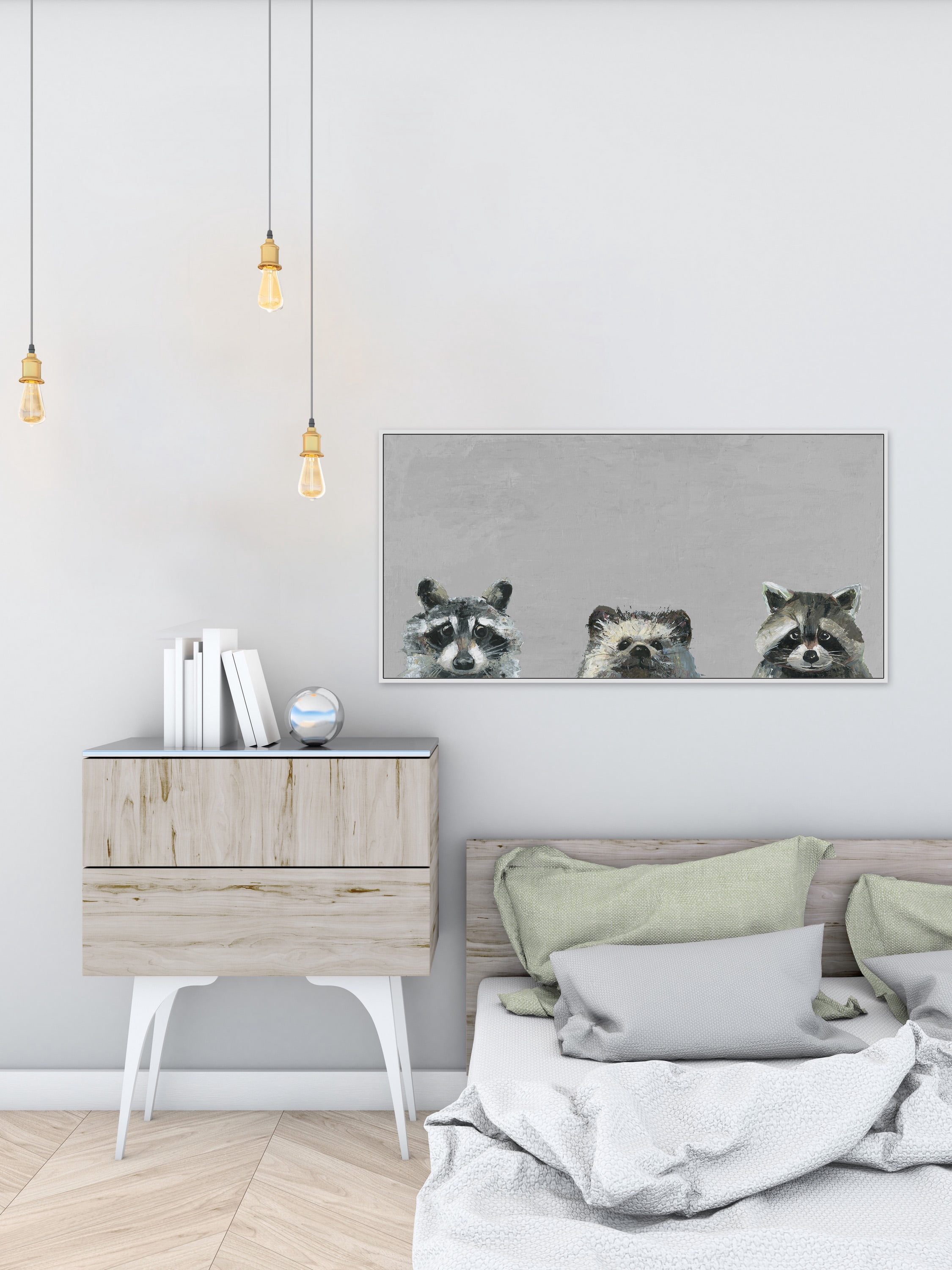 Three Cuties in Gray Floater Framed Painting Print on Canvas