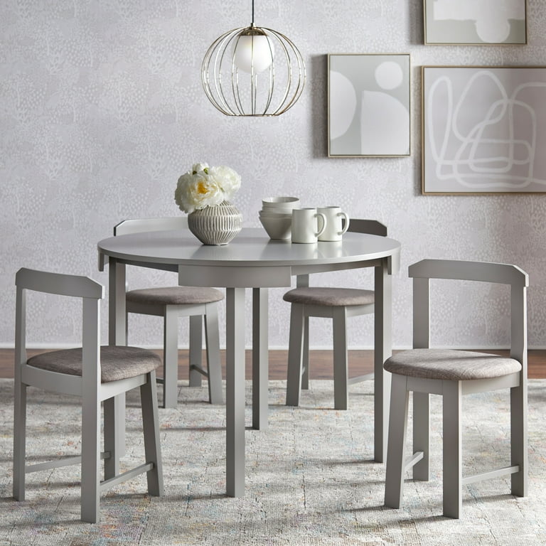 TMS Gino 5 Piece Indoor Dining Set Includes Round Table and Chairs Walnut