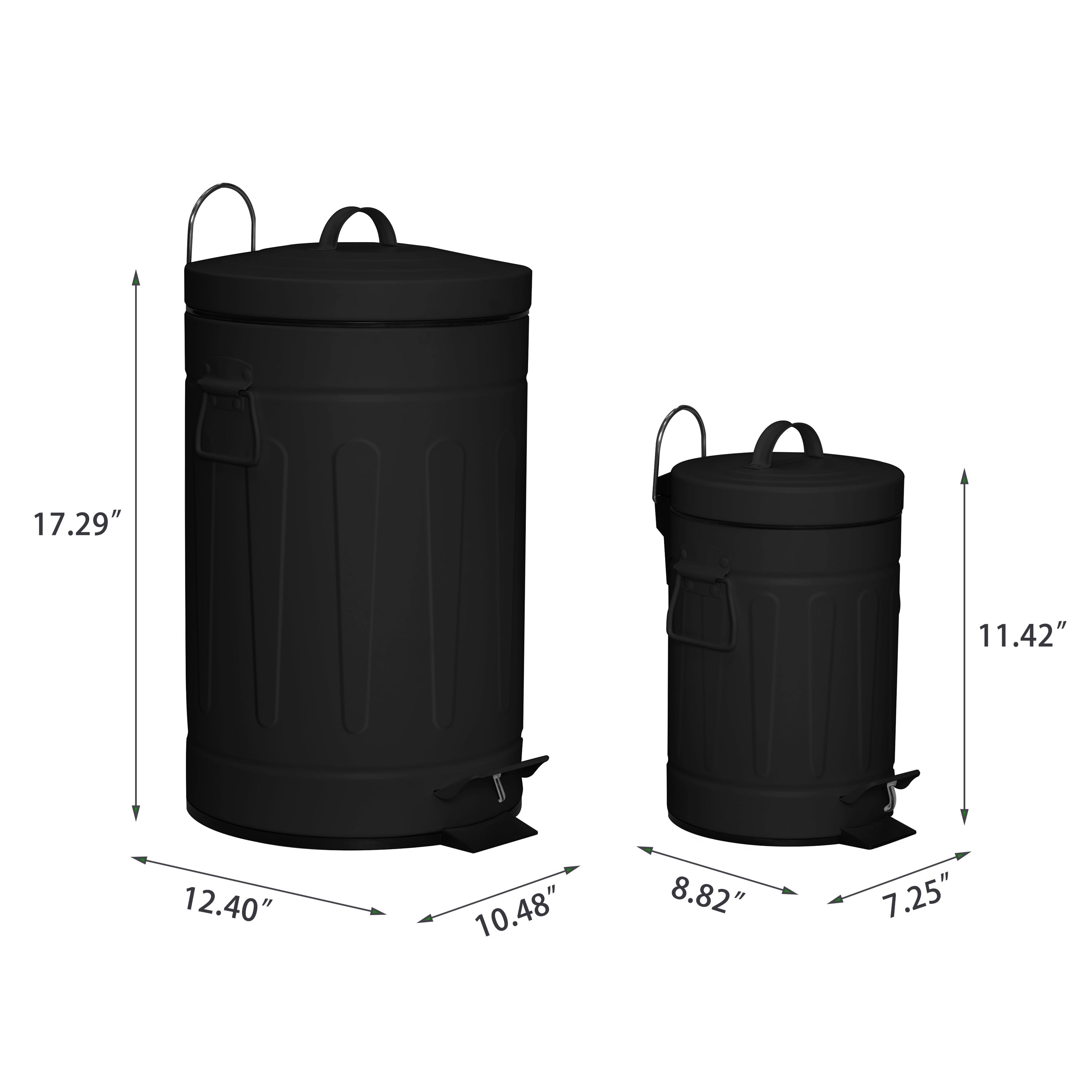 Innovaze 3.2 Gallon and 0.8 Gallon Round Bathroom and Office Carbon Steel Step Trash Can Set,White