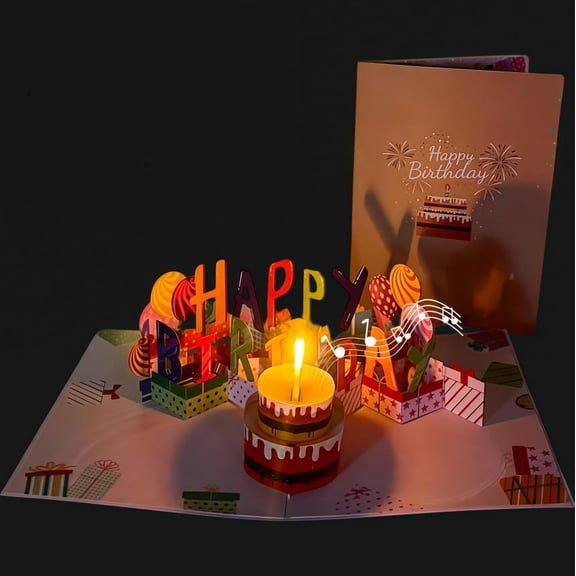 3D Pop Up Birthday Cards with Blowable Candle, Music & LED Lights – Interactive Musical Happy Birthday Greeting Card with Cake and Flowers – Unique Birthday Gifts
