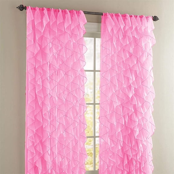 Diamond Home Cascade Shabby Chic Sheer Ruffled Waterfall Pink Solid Vertical Ruffles Curtain, 50" x 95" (2 Panels )