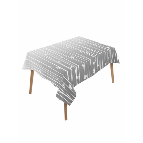 Gray Flower Table Cloth, Geometric Stripe Gradient Branch Minimalist Waterproof Tablecloth for Rectangle Tables, Reusable Washable Fabric Table Cover for Restaurant Kitchen Dining Tables 60"x102"