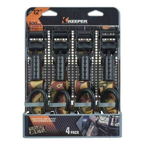 Keeper 1 in. W X 12 ft. L Camo Tie Down w/Ratchet 500 lb 4 pk
