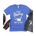 thumbnail image 3 of Funny Fathers Day Shirt Just Resting My Eyes  Sleeping Dad Recliner Graphic Tee Heather Blue Shirt Adult Small, 3 of 6