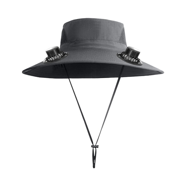 Dark Grey Usb Solar Fisherman Hat Charging Multi Purpose Fan Men Summer Portable Cooling Device For Outdoor Use Lightweight Design
