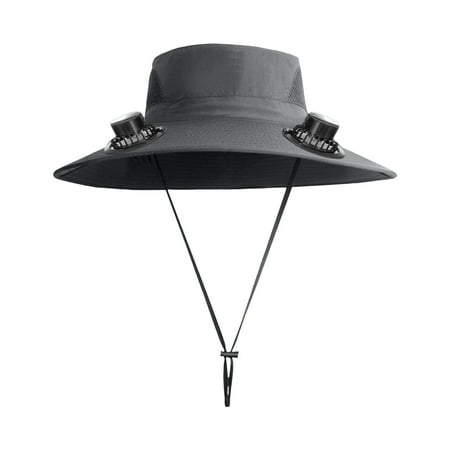 Dark Grey 300Ma Usb Solar Rechargeable Fan Hat Summer Fisherman Hat For Men Outdoor Hiking Fishing Camping Work With Hook