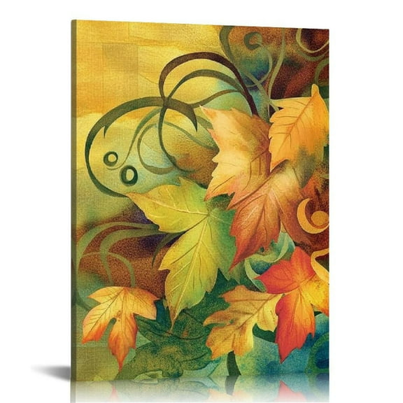 Shadudu Autumn Leaves and Maple Leaves Canvas Decorative Print Painting, Elegant Wall Art for Home and Office, 16 x 20 in, 12 x 16, by Artist Buanfen Yu 12x16 in