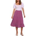 thumbnail image 2 of INSPIRE CHIC Women's Midi Skirts Solid Elastic Waist Flare A-Line Tiered Skirt with Pockets M Purple, 2 of 6