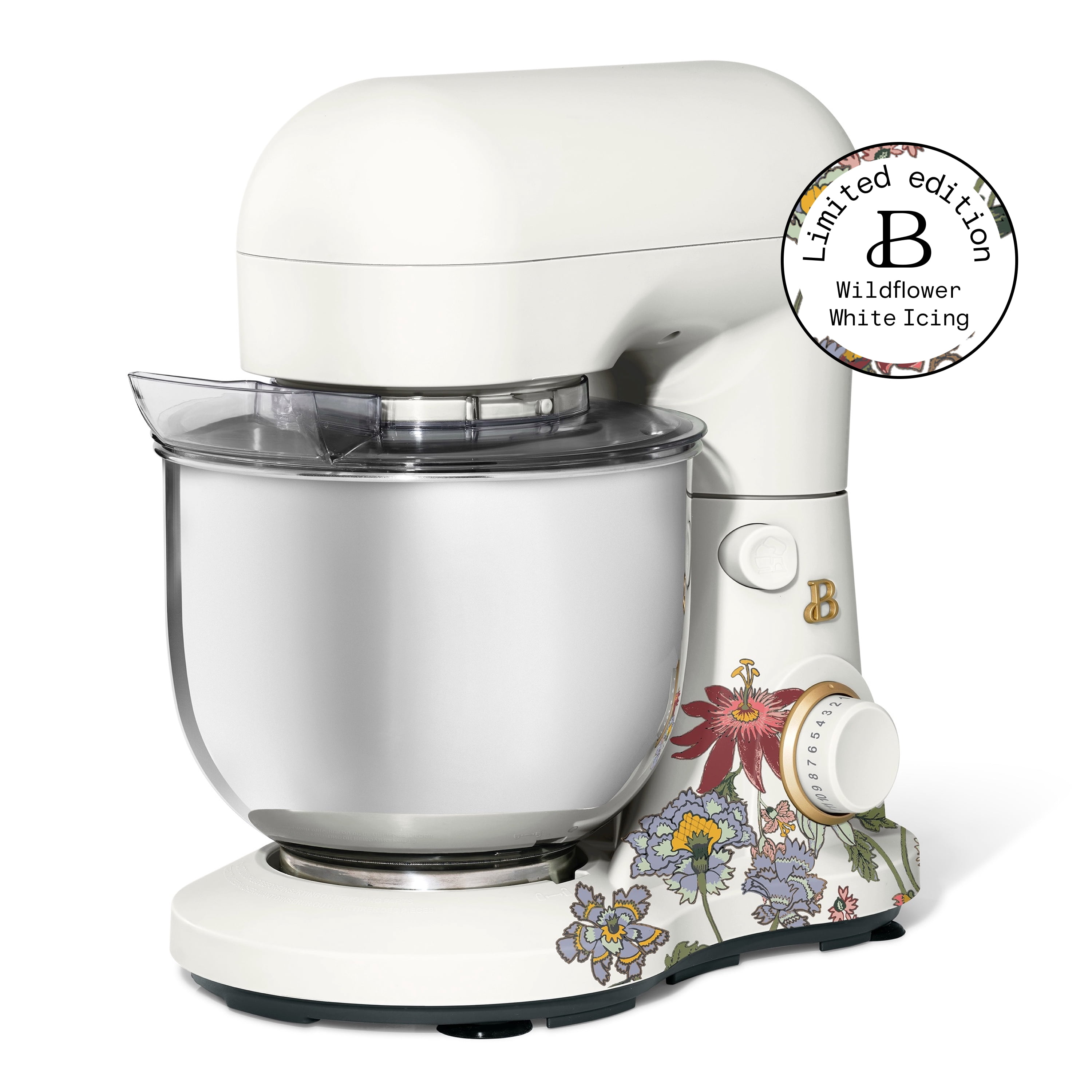 Beautiful 3.5 Qt Stand Mixer with Flat Beater, Dough Hook, Balloon Whisk, Wildflower White Icing by Drew Barrymore