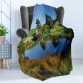 thumbnail image 4 of Hobbits Soft Flannel Fleece Blanket, Hobbit Land Village House by Lake with Stone Bridge Farmhouse Cottage New Zealand, Cozy Plush for Indoor and Outdoor Use, 70" x 90", Green Blue, by Ambesonne, 4 of 5