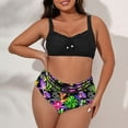 thumbnail image 3 of Womens Swimsuits Summer Spring Vacation Bikini Split Chest with Round Beads Plus Size Tankini Swimwear Black, 3 of 4