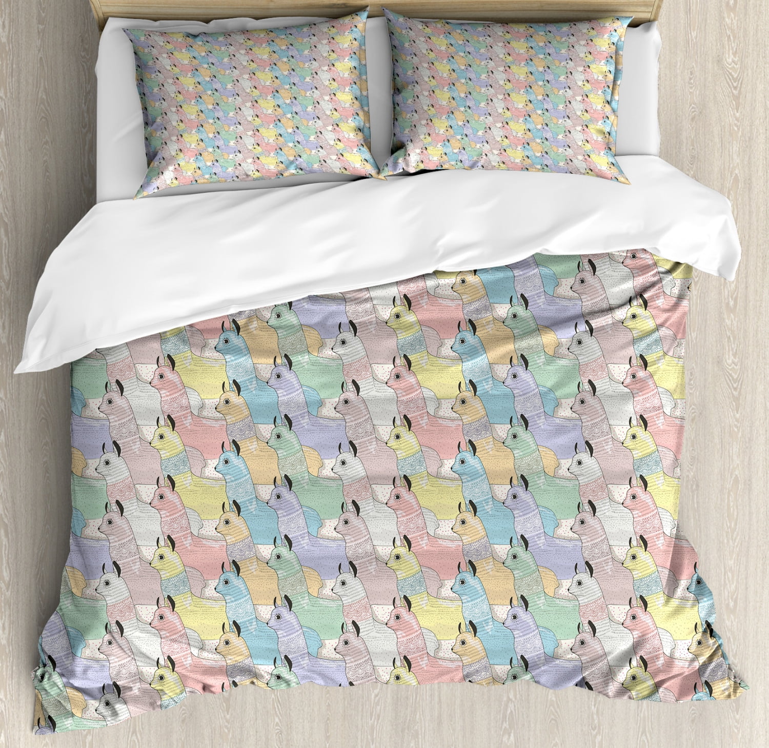 Teen Room Duvet Cover Set Cute Little Alpacas Pattern Soft Toned