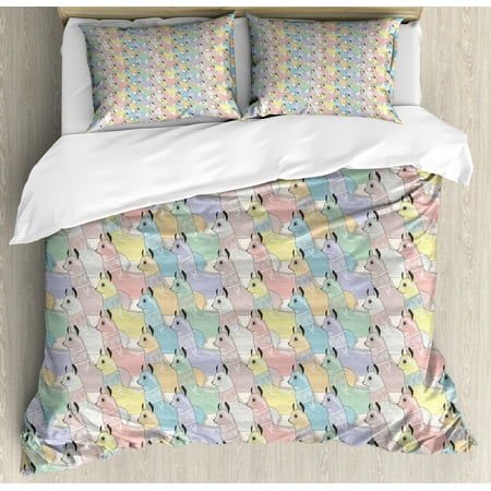 Teen Room Duvet Cover Set Cute Little Alpacas Pattern Soft Toned