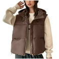 thumbnail image 3 of Feancey Womens Down Coats with Hood Winter Thick Warm Puffer Vest Lightweight Zip Up Quilted Waistcoat Drawstring Hooded Padded Vest with Pockets Coffee L, 3 of 10