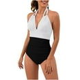 thumbnail image 2 of Alkepwun One Piece Swimsuit Women 2025 Sexy Halter V Neck Swimwear Cutout Ruched Tummy Control Swimsuits High Waisted Bathing Suit, 2 of 5