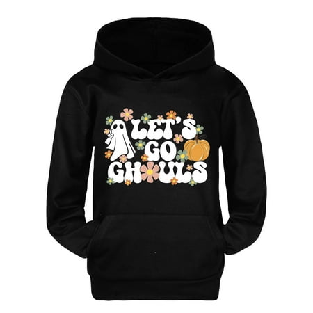 

PMVFHDE Toddler Halloween Costume Teen Boys Child Toddler Boys Girls Long Sleeve Cartoon Prints Warm Hoodie Pullover Tops Kids Sweat Black 6-7 Years