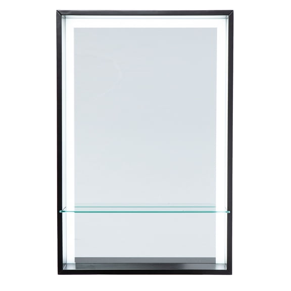 Southern Enterprises 30" Black Contemporary Wooden Framed Rectangular LED Lighted Wall Mirror with