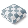 thumbnail image 6 of Exclusivo Mezcla Checkered Knit Throw Blanket, Ultra Soft Cozy Fluffy Checkerboard Blankets, Lightweight Fuzzy Plush Throw for Couch and Bed, Stone Blue, 50"x60", 6 of 7