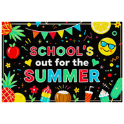 Colorful Summer Themed Banner with Fruits Emojis and Party Elements for School s Out Celebrations Party Decorations Photography Props Summer Backdrop Decor Background