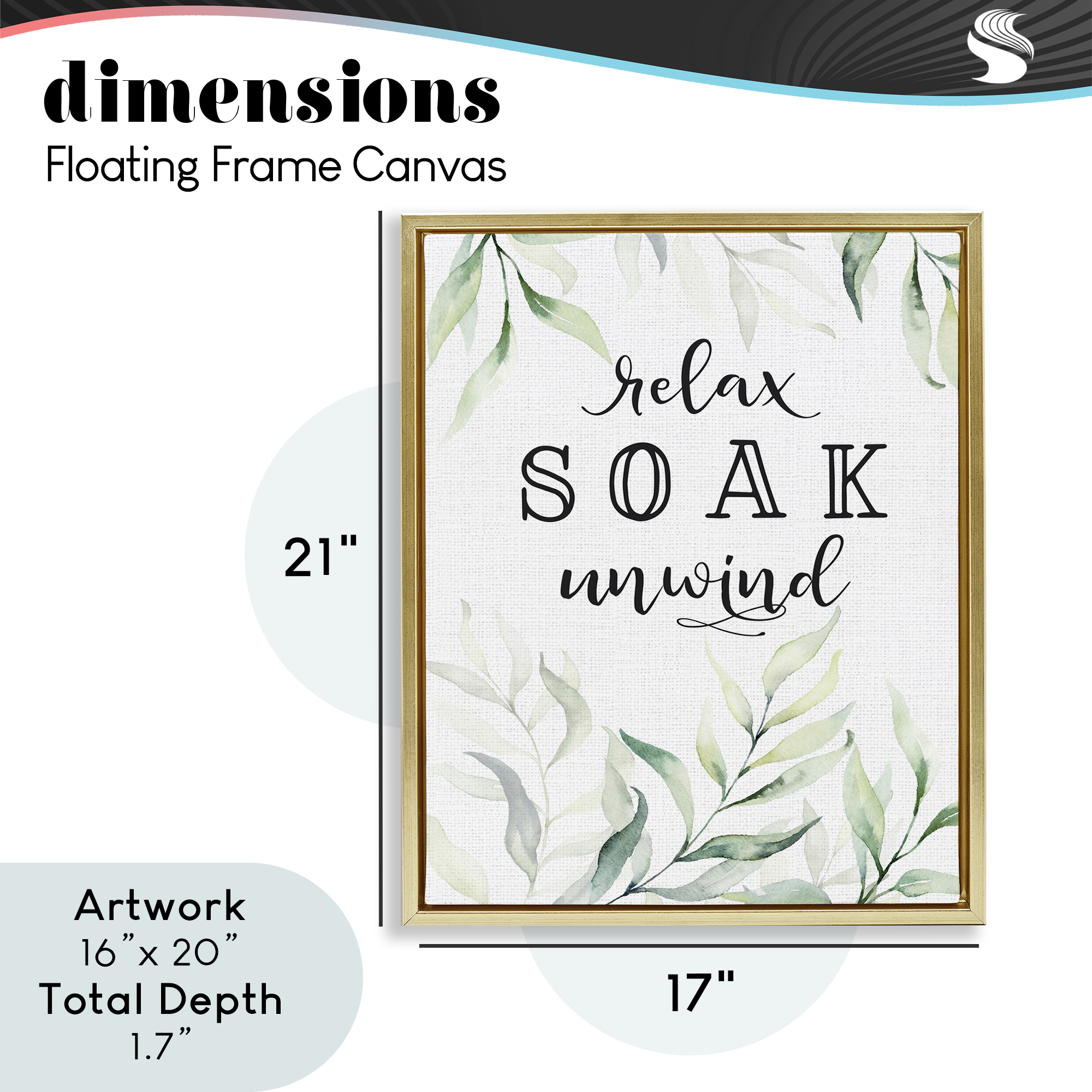 Soak & Unwind with Leaves Gold Framed Floater Canvas Wall Art, design by Lettered and Lined