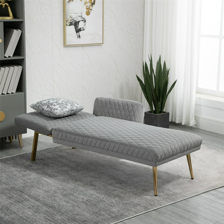 Holaki Accent Chair Comfortable Chaise Daybed Velvet Lounge Chair Loveseat Sofa with Metal Feet and Pillow Gray