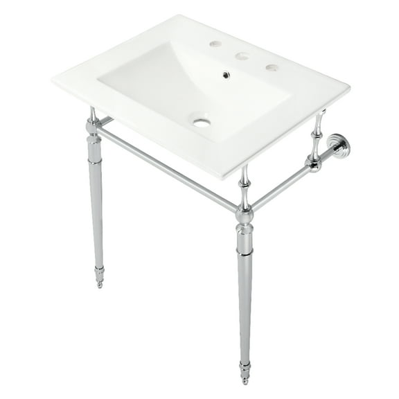 Kingston Brass KVPB24187W8CP Edwardian 24" Ceramic Console Sink with Brass Legs (8-Inch, 3-Hole), White/Polished Chrome