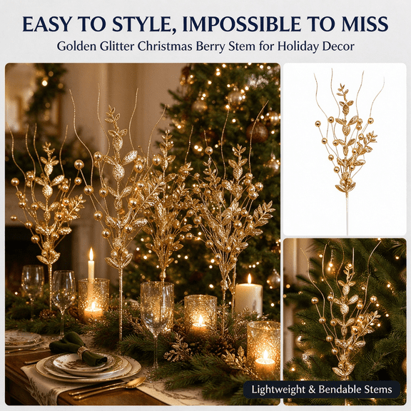 Christmas Artificial Flowers Berry Branches 16.9in Plastic Flexible & Realistic for Vase Bouquet DIY Crafts HOME HOLIDAY Decor by MPOISVA
