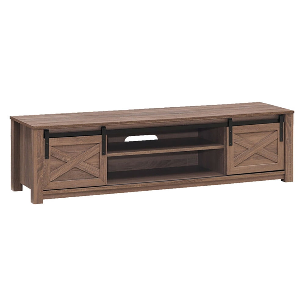 Finihen TV Stand, TV Cabinet, 65 Inch Flat Sliding Barn Door TV Stand, Media Entertainment Center with Storage, for Living Room, Bedroom, Walnut