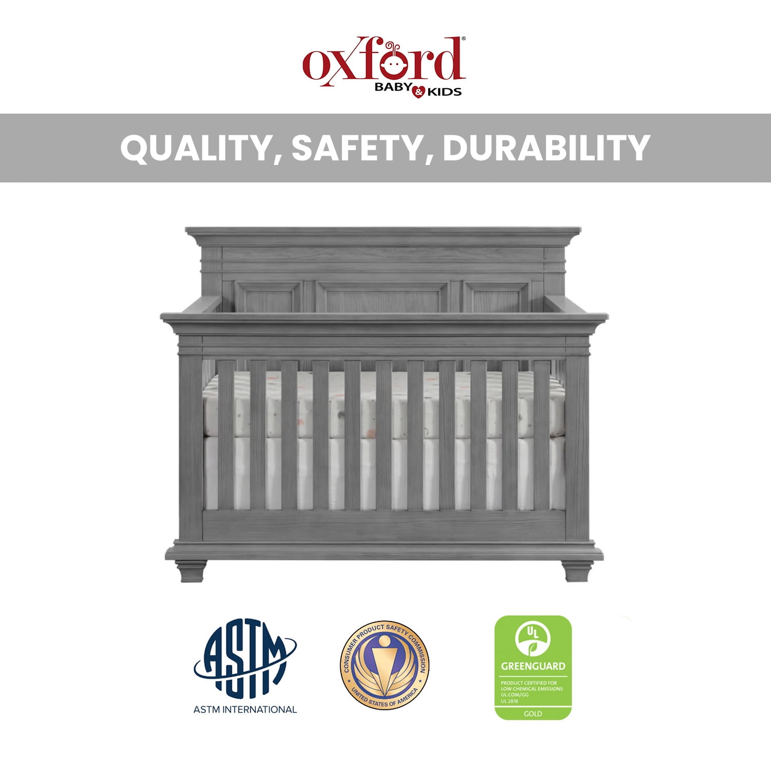Oxford Baby Weston 4-in-1 Convertible Crib, Dusk Gray
