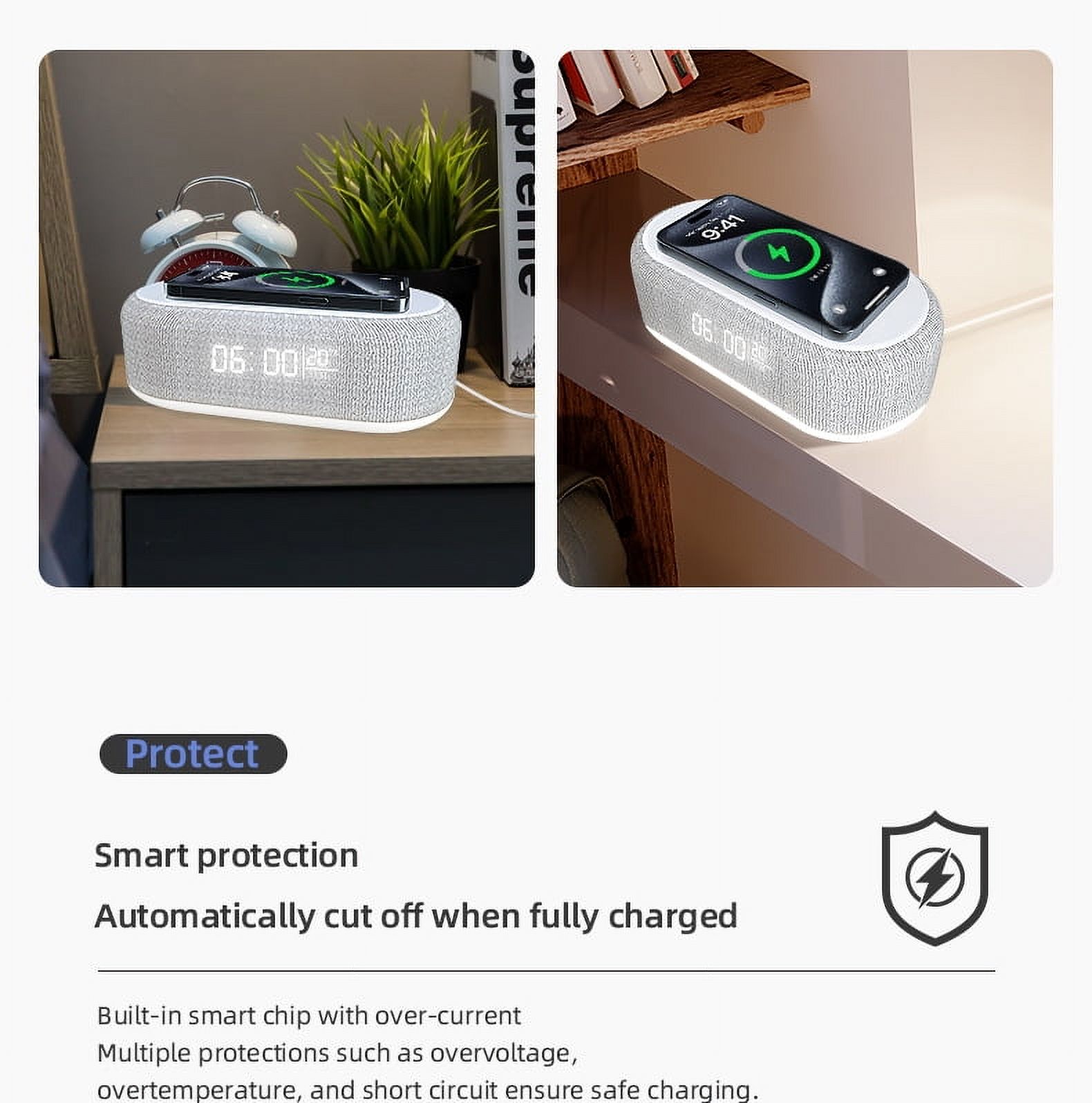 Tancola Regular Calming Bedroom Sleep Sound Machine with Wireless Charger, Digital Alarm Clock, Night Light for Adult, White