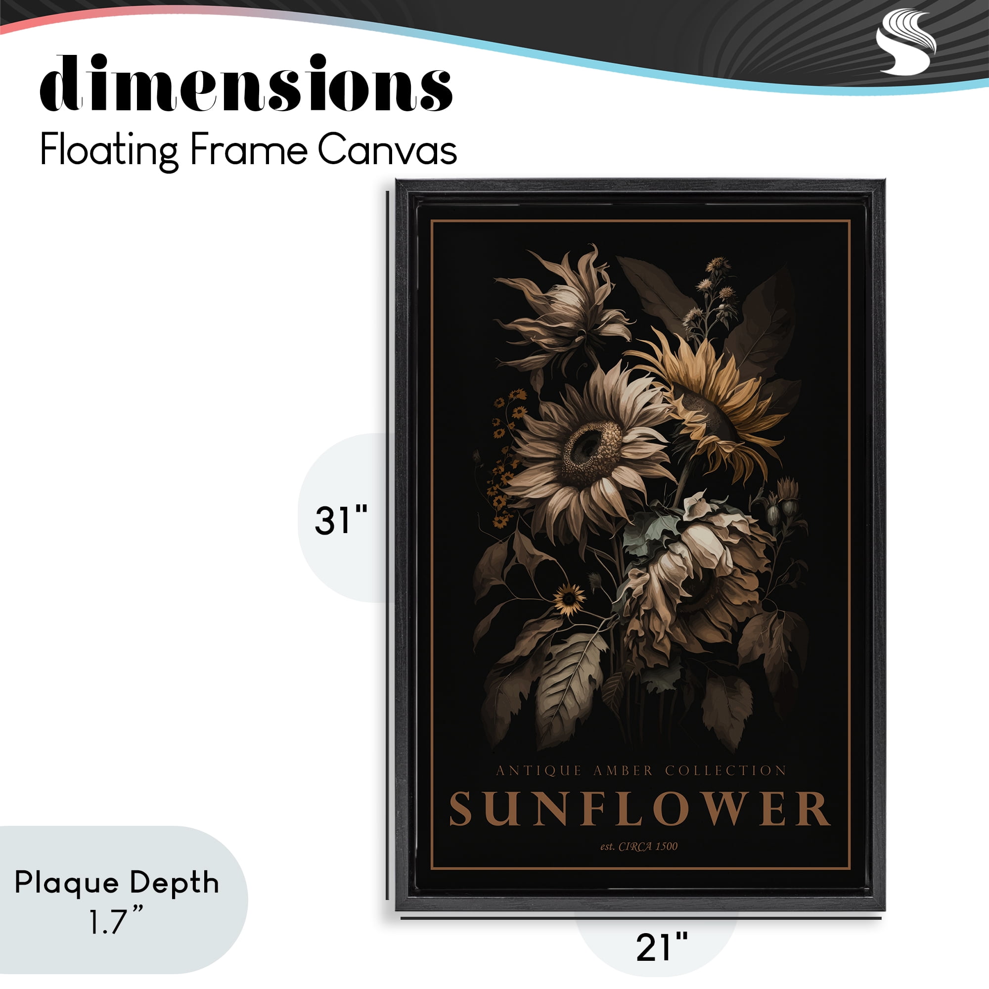 Stupell Industries Antique Sunflower Light Black Framed Floater Canvas Wall Art, design by Chris Giampietro