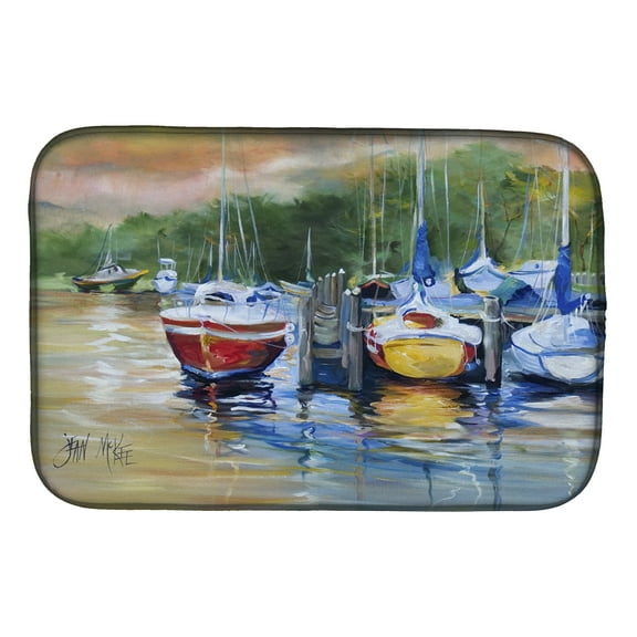 Caroline's Treasures Up the Creek Sailboat Dish Drying Mat