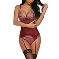 thumbnail image 2 of Gibobby Lencería sexy para mujer Lencería para mujer con encaje frontal abierto, ropa de dormir halter Nighty(Vino, M), 2 of 5