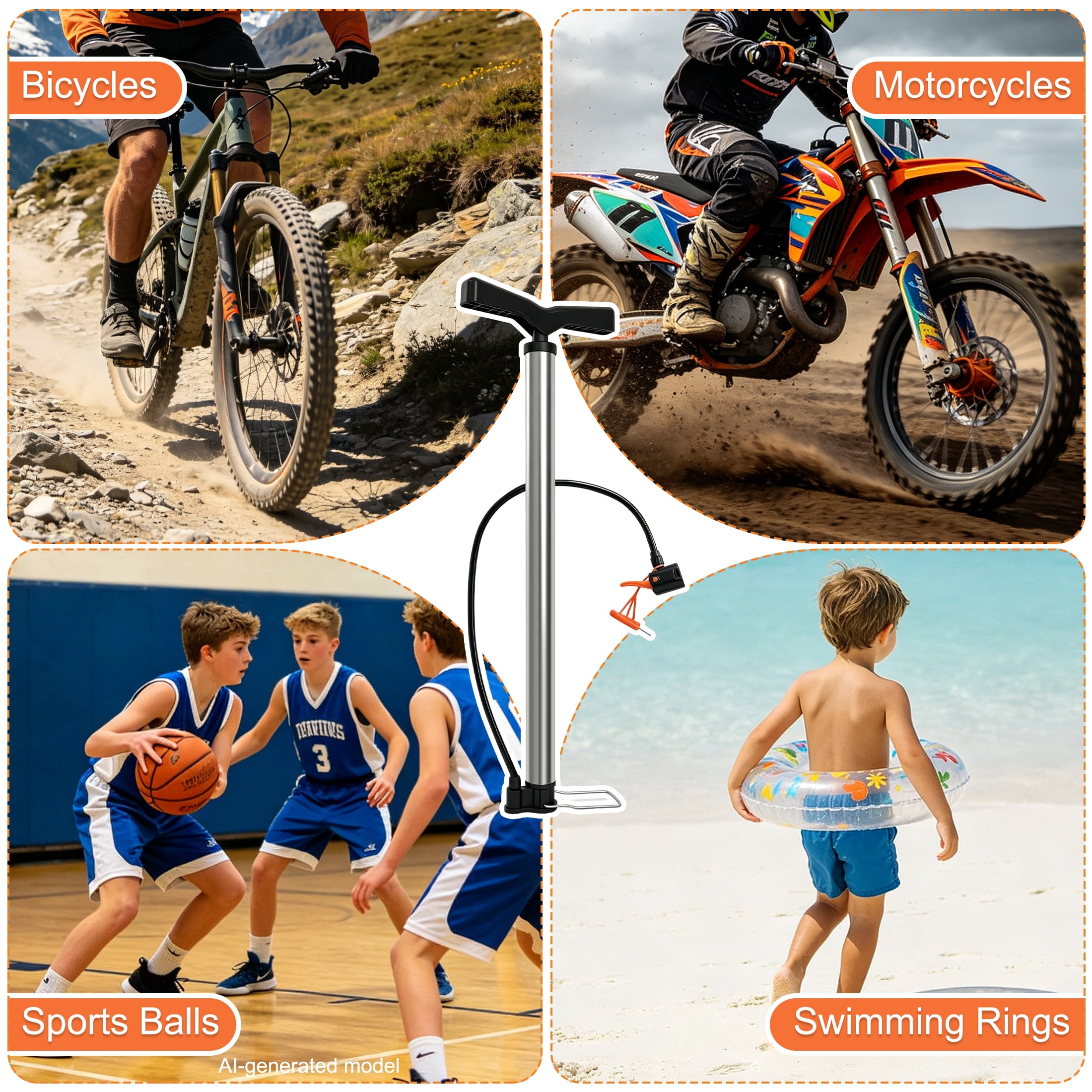 GARITIN Bike Pump, 140 PSI High Pressure Hand Air Pump with Dual Valve for Bikes Balls Inflatables