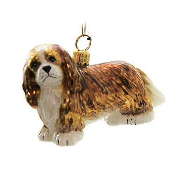 Cavalier King Charles Spaniel Blenheim Dog Polish Blown Glass Christmas Ornament