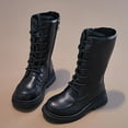 thumbnail image 4 of XIMIN Kid Girls Leather Boots Knee High Zip Up Lace Up Outdoor Riding Booties Mid Calf Boots Fashion Waterproof Side Zipper Punk Goth Boot Fashion Winter Long Boot, 4 of 5