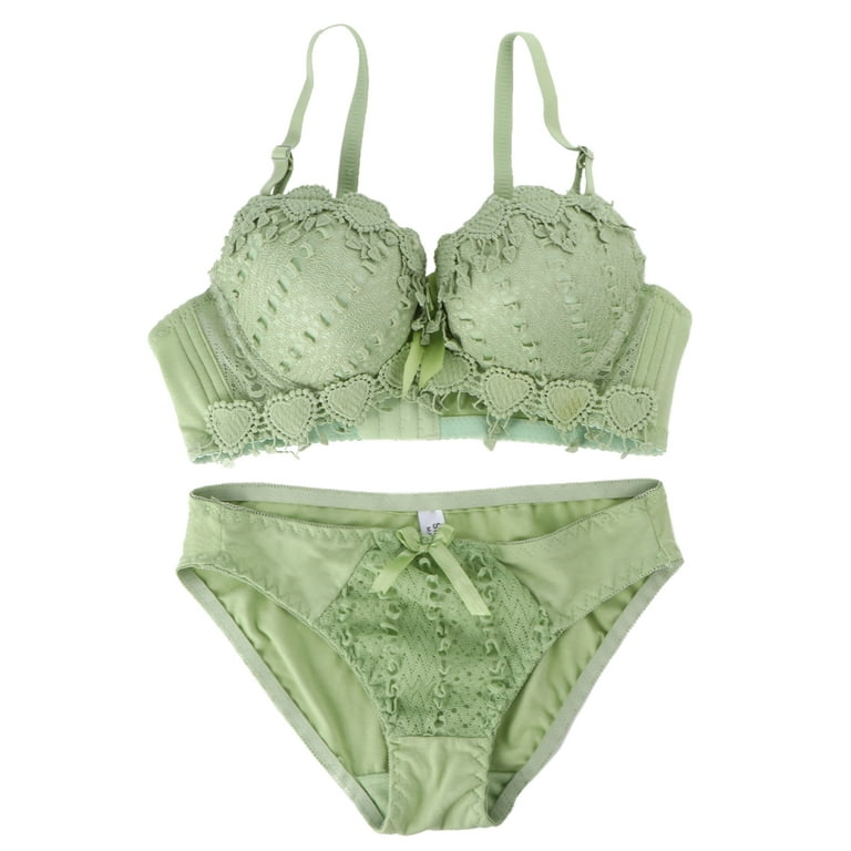 Lace Lingerie Set Bra Push Up Bra Underwear Bra and Panties for Women  Ladies (Green, 75B)