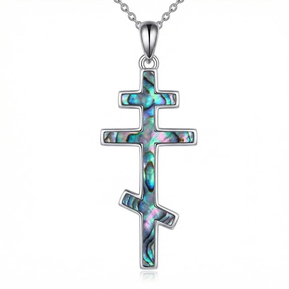 YAFEINI Orthodox Cross Necklace Sterling Silver Eastern Abalaone Cross Orthodox Pendant Necklace Jewelry for Men Women