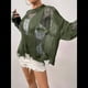 thumbnail image 4 of Suéter de Crochet Calado para Mujer, Top de Larga de Punto Roto, Ropa Gótica para Conciertos Verde S, 4 of 9