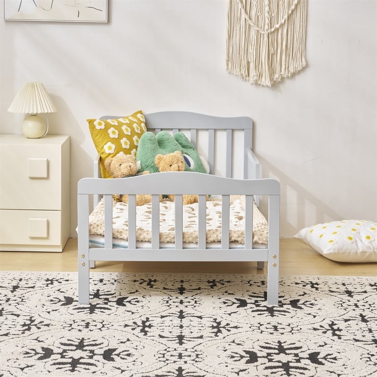 【tak】ベッド Ktaxon Toddler Bed, Solid Wood Frame, Safety Guardrails, Gray, 53