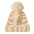 thumbnail image 3 of CYRBOKO Baby Girls Beanies with Pompom, Cotton Thermal Snow Winter Skiing Hats Beige Size 0-12 Months, 3 of 3