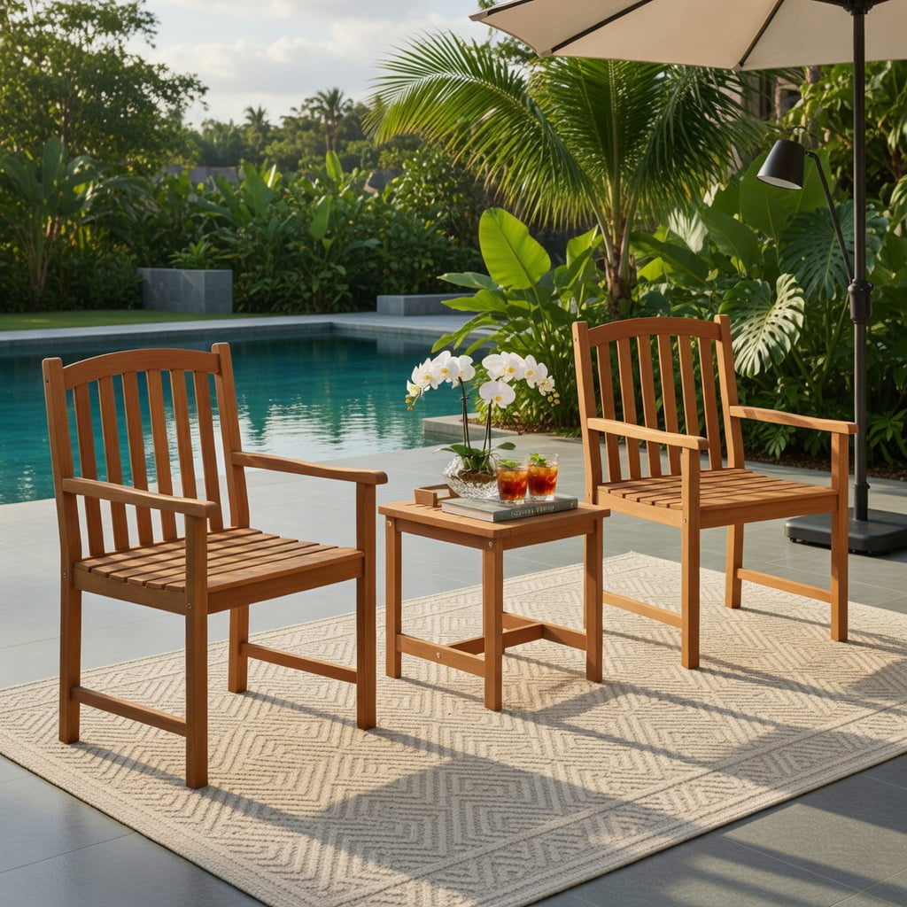 Hommoo 2-Pack Acacia Wood Outdoor Patio Chairs, Slatted Ventilated Seat, Ergonomic Inclined Backrest & Reinforced Frame for Porch, Balcony, Garden & Poolside, Natural