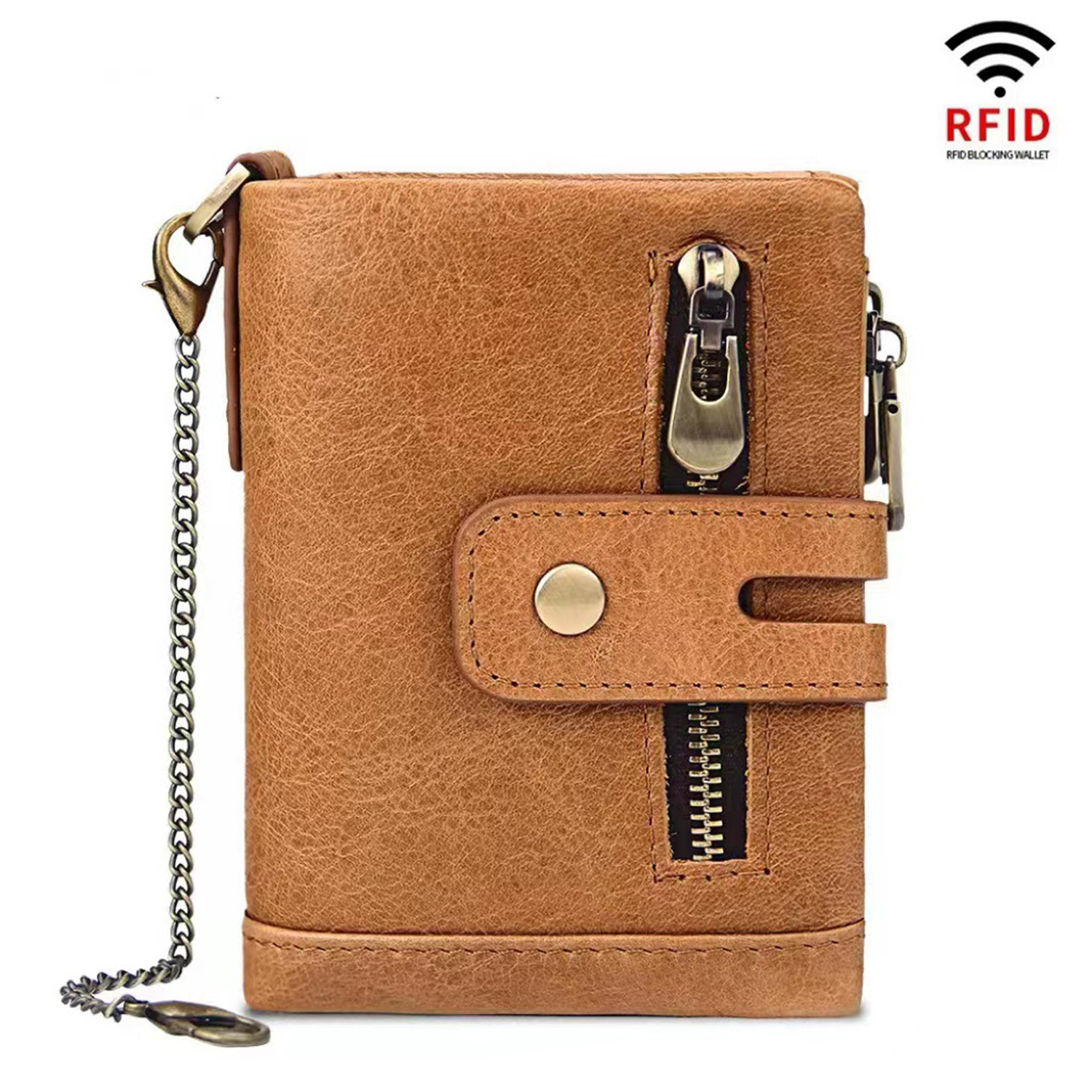 Mens Wallet with Chain Men's Genuine Leather Wallet RFID Blocking