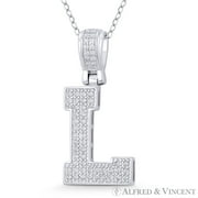 Initial Letter "L" Block Script Cubic Zirconia CZ Crystal Pendant in .925 Sterling Silver w/ Rhodium
